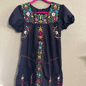 Black Embroidered Floral Casual Dress